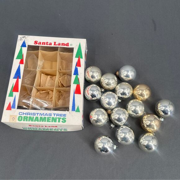 18 VTG Santa Land Silver Gold Glass Christmas Tree Ornaments USA 70s Retro Glam - Picture 3 of 16